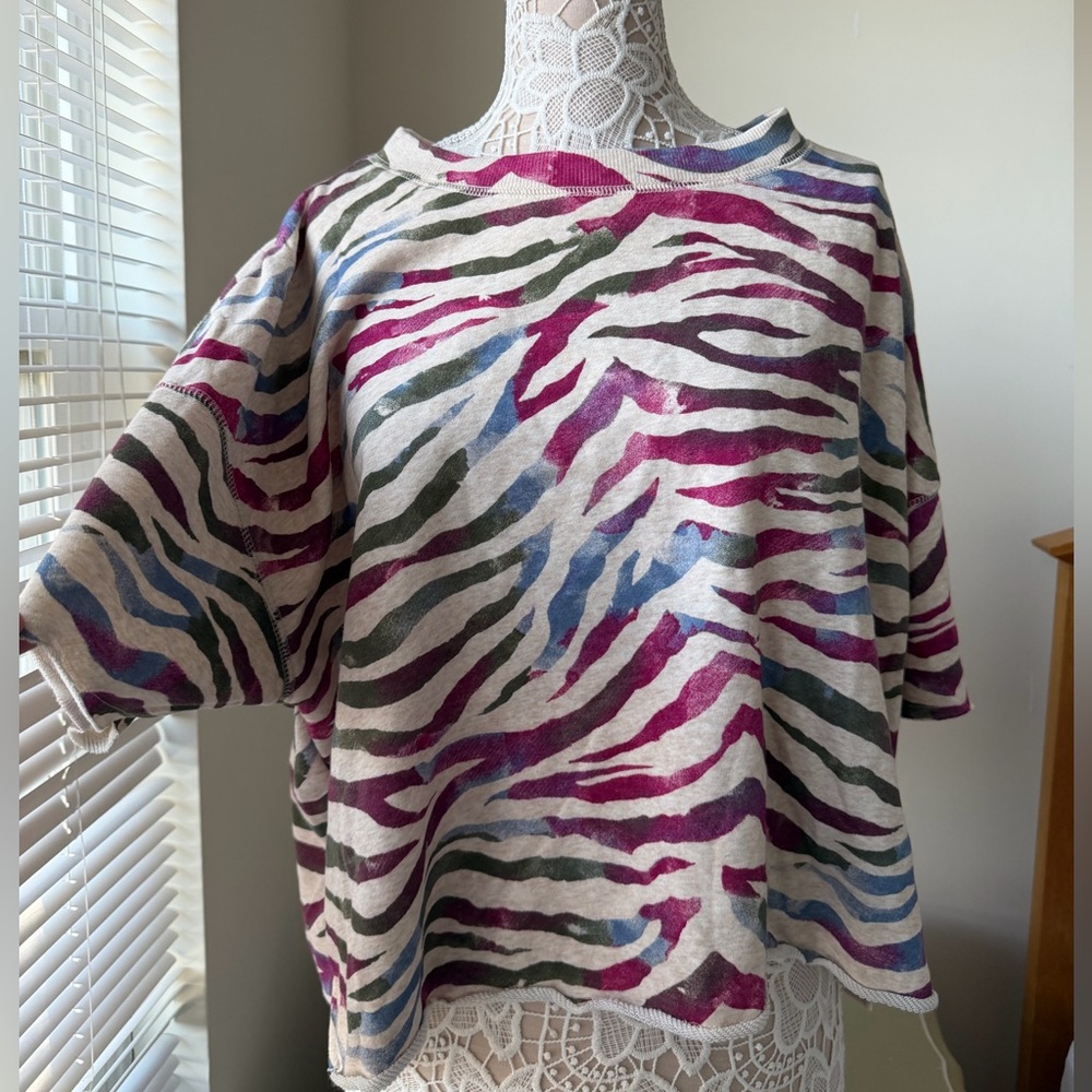 NWT Secret Treasures Multicolor Zebra Crop Top Sweatshirt Plus 2X Purple Green